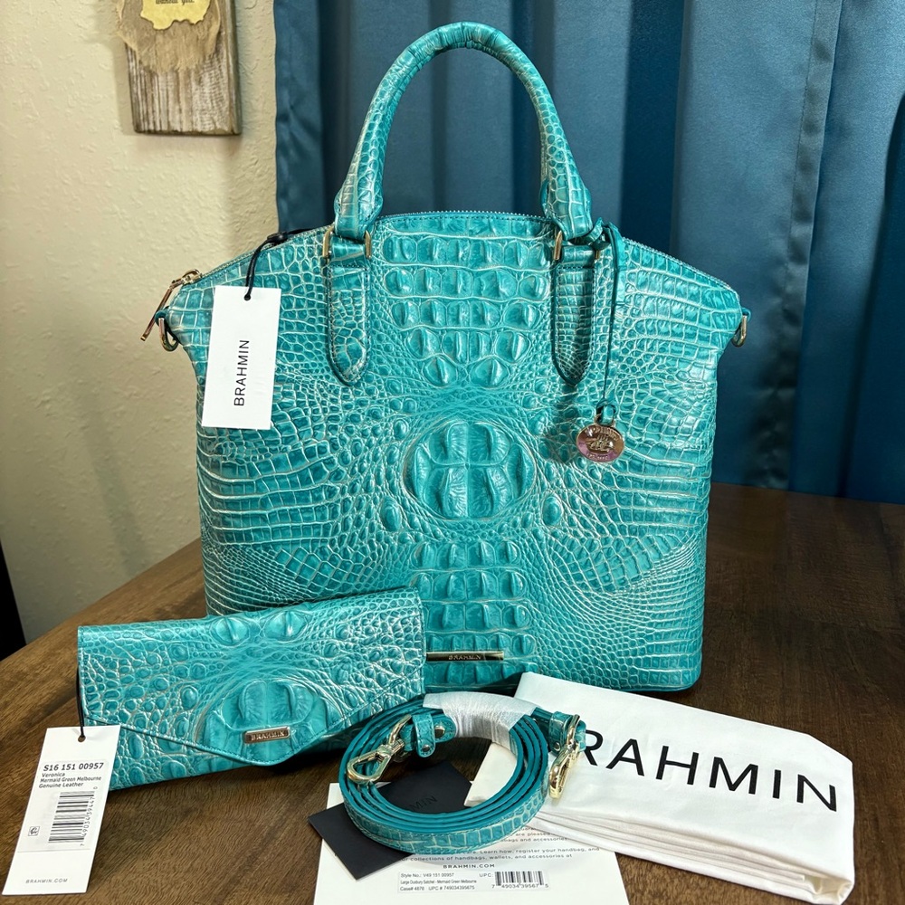 **SOLD**Brahmin NWT Lrg. Duxbury & Veronica - Mermaid Green - PERFECT EYE - Picture 13 of 16